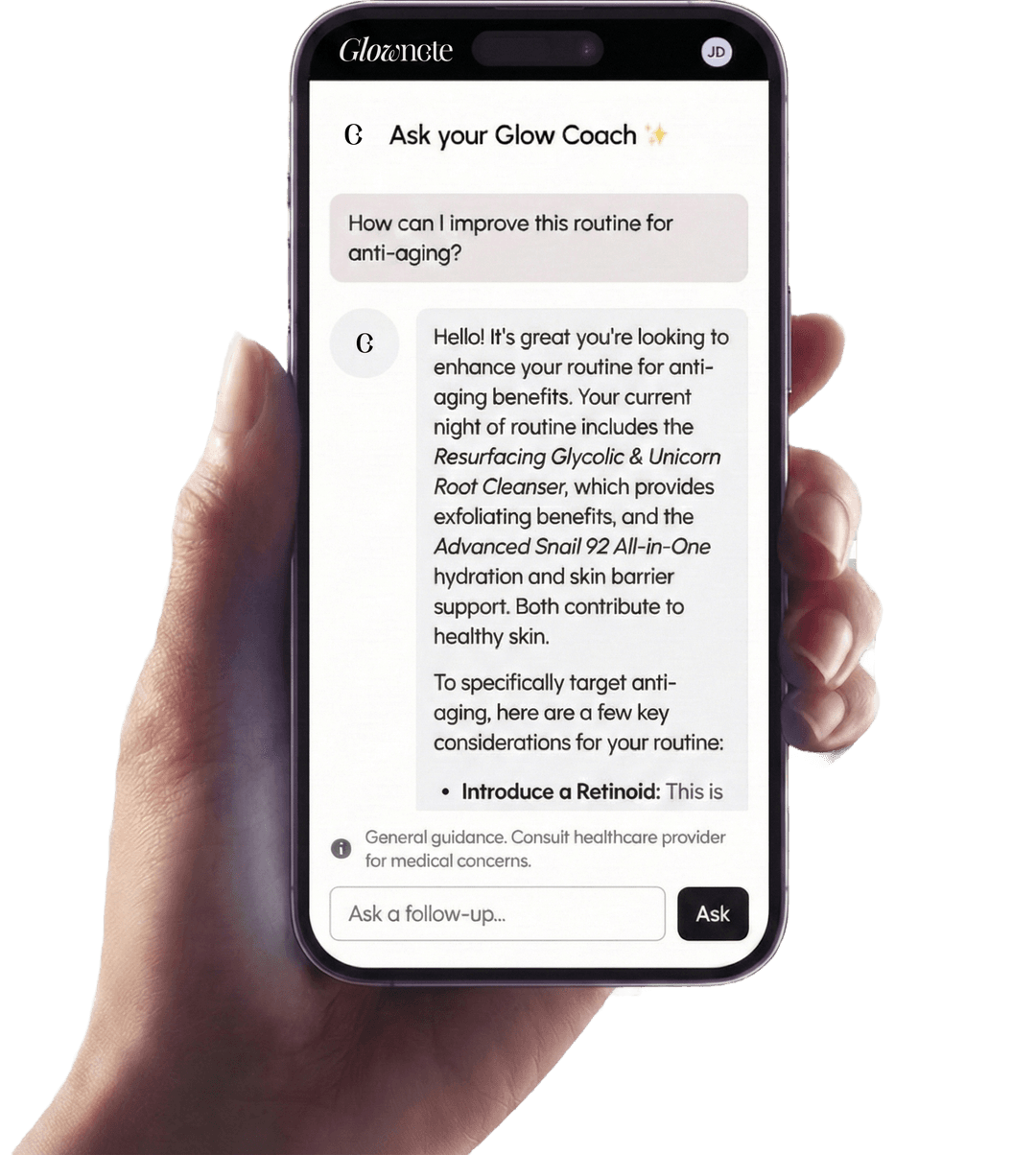 Glownote skin care application hero image